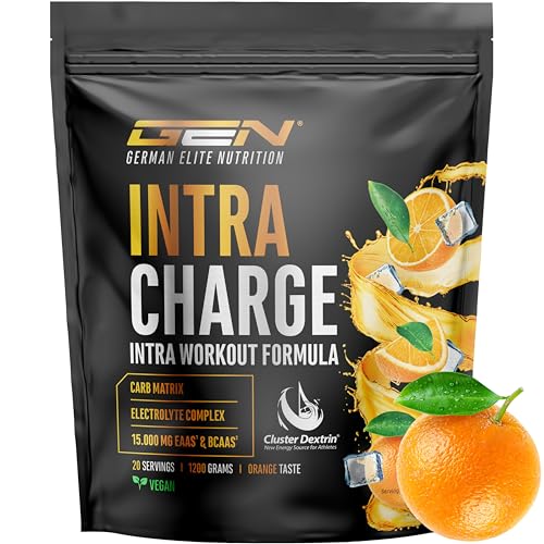 Intra Charge Workout Drink 1,2kg - Hochdosierter Komplex mit Cluster Dextrin®, allen 9 essentiellen EAAs & BCAAs, L-Glutamin, L-Glycin, Taurin, Elektrolyte Matrix - vegan (Orange)