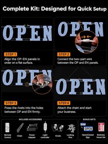 Image of 32 inchx10 inch LED Open Sign for Business - Smart App & Remote Control, Timer, Custom Colors & Brightness - High Visibility for Storefronts, Restaurants, Bars, Salons, Cafes