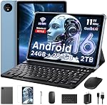 11 Inch Tablet Android 16 with Keyboard, 24GB RAM + 256GB ROM (2TB Expand), T7250 Octa-Core, 1920x1200 IPS FHD Display, 16MP+8MP Dual Camera, Gemini AI, GPS, 2.4G/5G WiFi, 8000mAh, Widevine L1