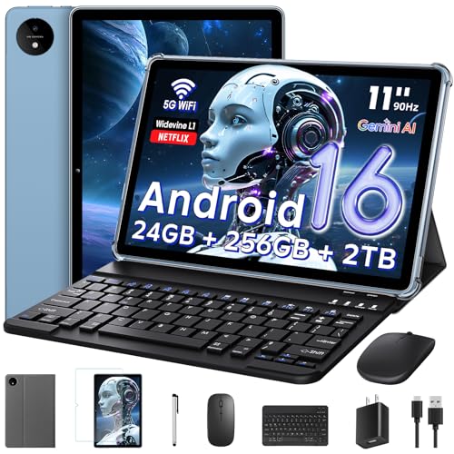 11 Inch Tablet Android 16 with Keyboard, 24GB RAM + 256GB ROM (2TB