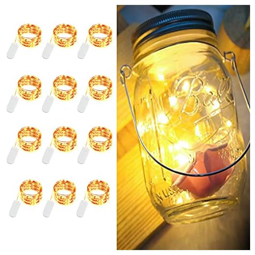 LEDIKON 12 Pack Fairy Lights Battery Operated,7.2ft 20 LED Copper Wire Warm White Firefly Mason Jar Lights,Mini LED String Lights for Mason Jars Party Crafts Wedding Decorations