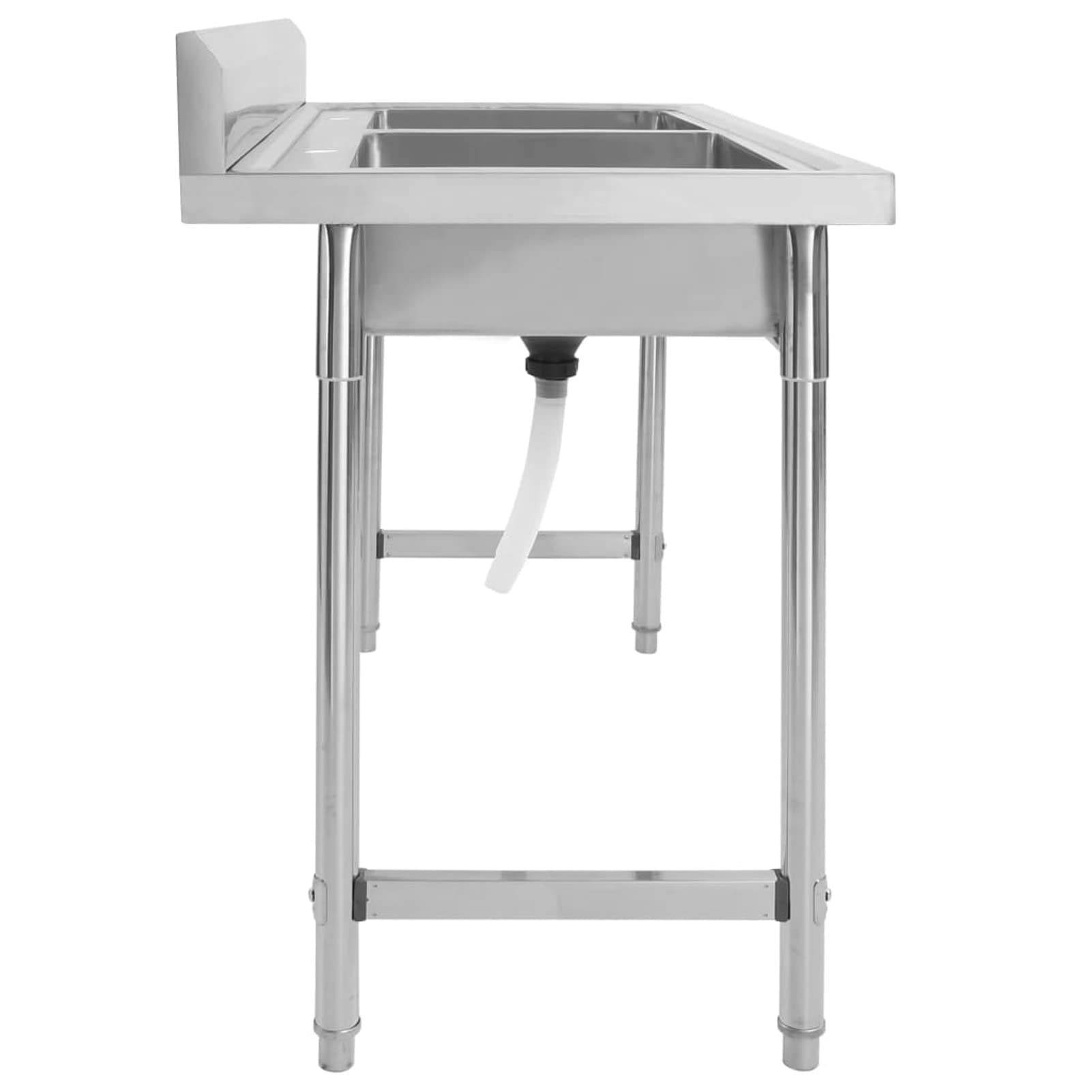 Fregadero de Cocina Doble Inoxidable con Desagües y Coladores - Plateado