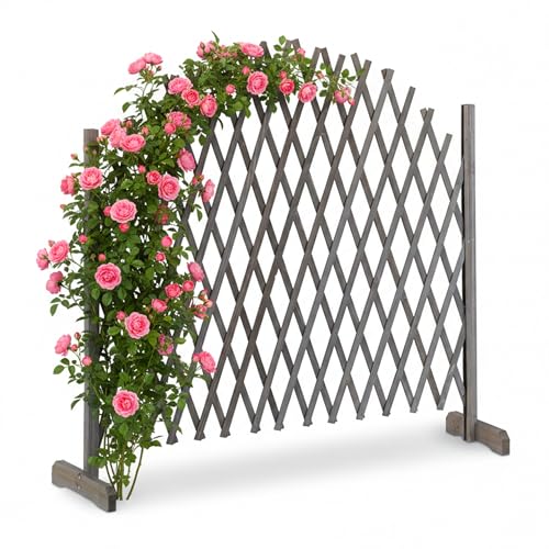 Relaxdays, gris Treillis jardin en bois extensible 200 cm, Clôture grillage pliable, Plante grimpante Brise-vue balcon