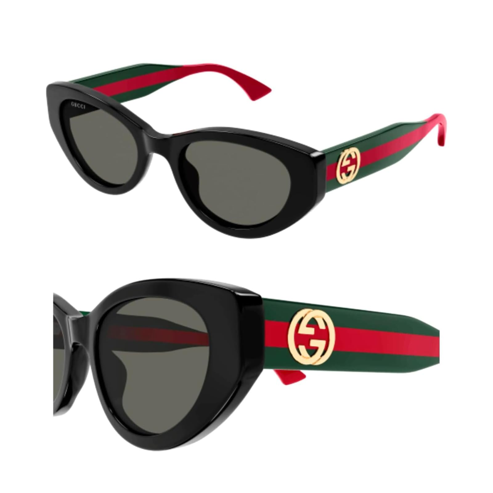 Gucci GG1862S GG Interlocking Logo Cat-Eye-Shaped Non-Polarized Sunglasses for Women Includes Luxury Eyewear Kit Black Frame with Grey