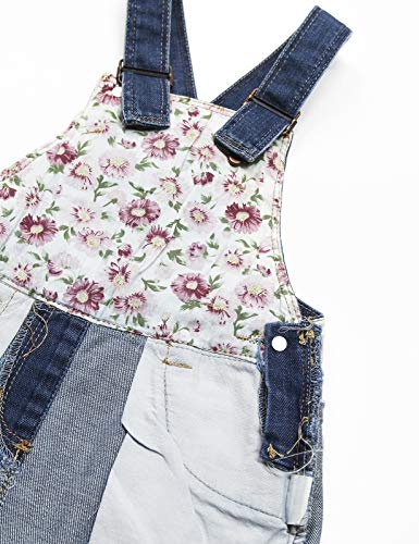 Image of KIDSCOOL SPACE Baby Little Girls Fox Flowers Embroidered Lace Denim Overall Dress