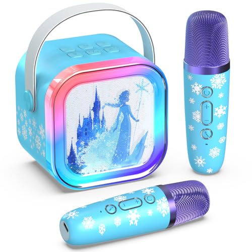 Mini Karaoke Machine for Kids 5 Voice Effects - Portable Bluetooth Speaker with 2 Wireless Mics LED Lights for Boys Girls Ages 3-12| Kids Karaoke Machine Birthday Gift Toy for Singing Party & Play