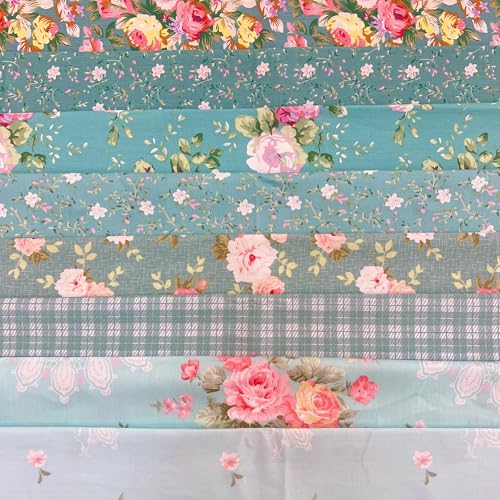 Image of Cotton Fabric DIY Making Supplies Quilting Patchwork Fabric Fat Quarter Bundles DIY for Quilting Cotton Patchwork Cushions (Blue Green 8pcs, 20 inch x 20 inch)