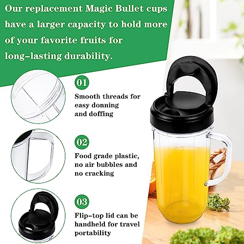 22Oz Magic Bullet Blender Cups Replacement Parts -𝗙𝗼𝗼𝗱 𝗚𝗿𝗮𝗱𝗲 𝗠𝗮𝘁𝗲𝗿𝗶𝗮𝗹 -With Flip Top To-Go Lid And Handle For Magic Bullet 250W Mb1001 Blender Accessories(2 Pack) #TOP4