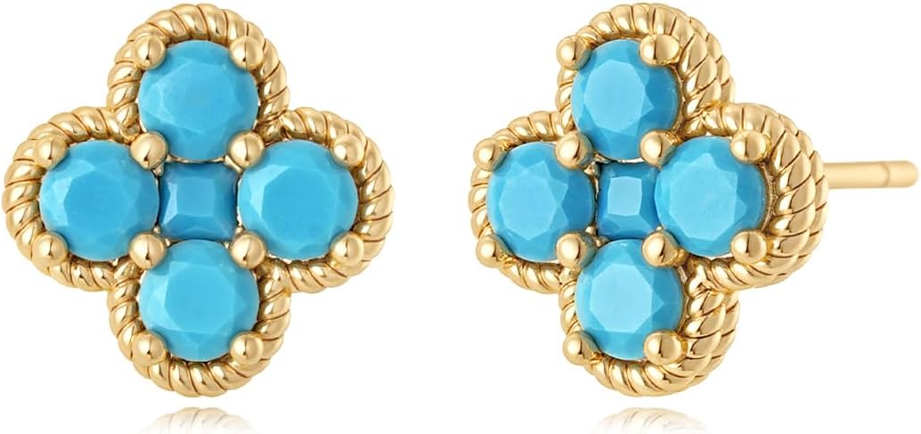 MYEARS Stud Earrings for Women Gold Flower Four-leaf-clover 12 Month Birthstone 14K Small Simple Hypoallergenic Birthday Gift Jewelry