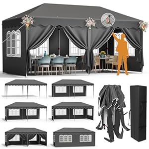 Paviljoen, 3 x 6 cm, met 6 zijpanelen, waterdicht, stabiel, winterbestendig, partytent, tent de reception, tuinpaviljoen, in hoogte verstelbaar, voor strand, festival, camping, markt, 12 grondhaken, 6