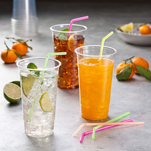 [500 Pack] Neon Colored Flexible Plastic Drinking Straws Disposable Straw 8'' Inches Tall Assorted Colors #TOP1