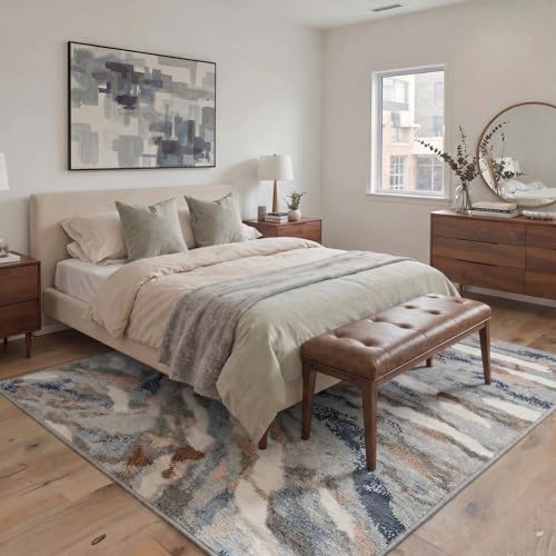 Image of BEIMO Area Rugs 8x10 for Living Room Bedroom, Modern Abstract Machine Washable Rug, Large Soft Low Pile Floor Carpet with Non Slip Backing for Dining Room, Warm Greige