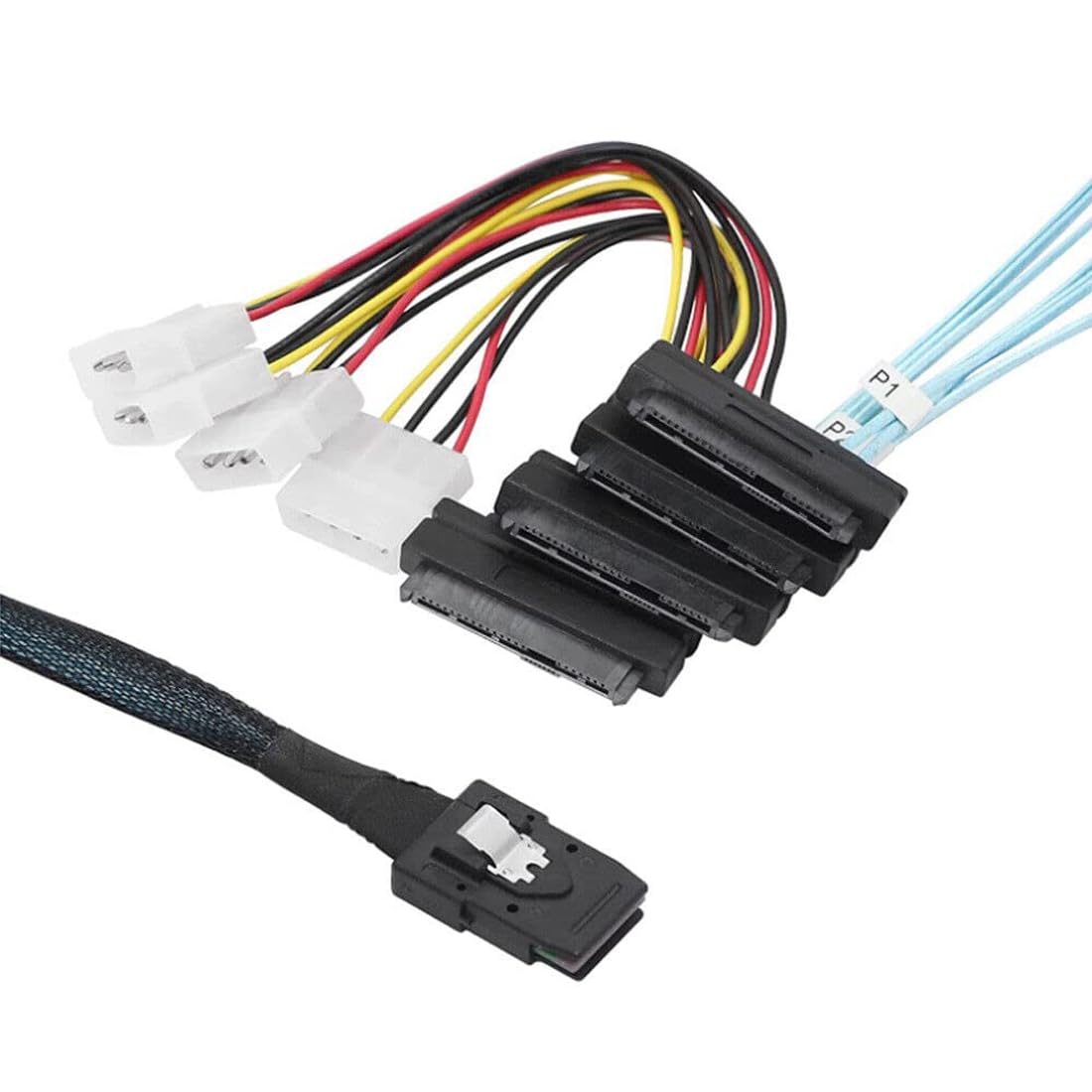 P47CS Mini SAS 36 pin maschio (SFF-8087) a 4 x 29 pin SFF-8482 & 4 pin Molex IDE cavo di alimentazione per dischi SAS – Cavo dati e combinazione di cavi di alimentazione