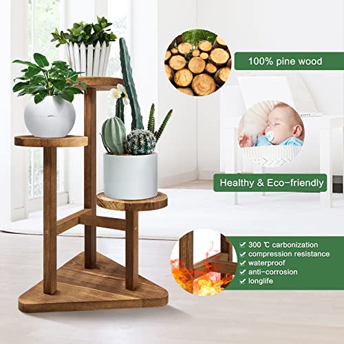 Geebobo 3 Tier Plant Stand, Tall Wood Plant Shelf Holder For Indoor Plants, Outdoor Garden Plant Display Rack Flower Pot Stand For Corner Living Room Balcony Garden Patio, Nature,V3( No Wheels #TOP3