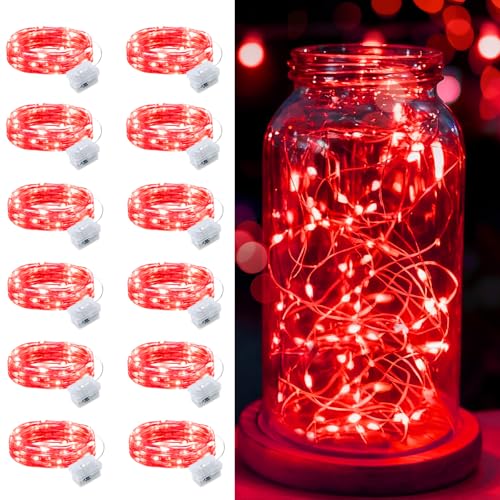 FWYWNL 12 Pcs Fairy Lights Battery Operated, 7 Ft String Lights Red 20 Mini LED, Waterproof Twinkle Lights 3 Lighting Modes for DIY Crafts, Party, Wedding, Bedroom, Christmas, Home Decor