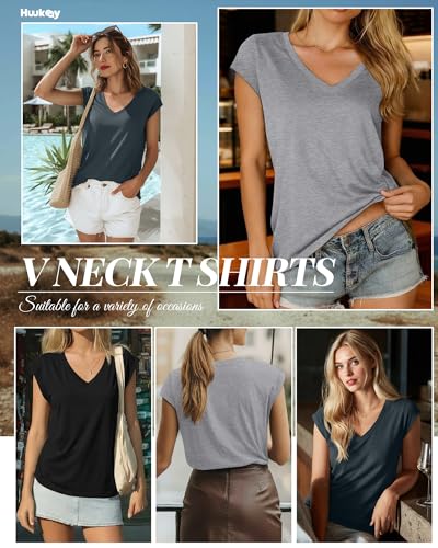 Image of Huukeay 3 Pack Women's V Neck Cap Sleeve T Shirts