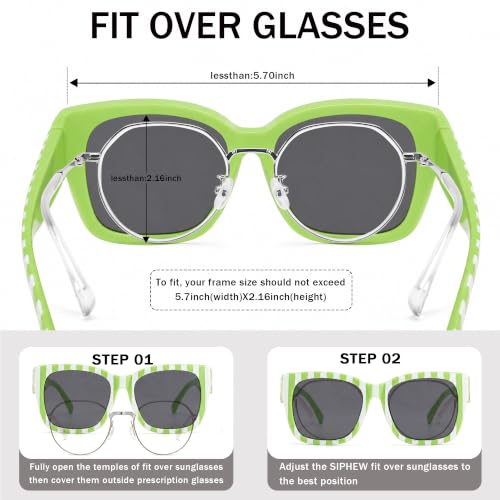 Image of SIPHEW Mirrored Sunglasses Polarized Fit Over Glasses for Women - Trendy Large Square w UV400 Protection Sun Glasses