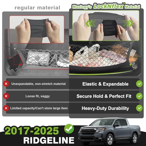 image for Muslogy Truck Bed Cargo Net Compatible with Honda Ridgeline 2017-2024 