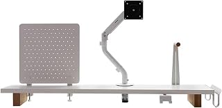 Monitor Stand Riser, 120cm Desktop Organiser for Monitor, with Single Monitor Arm - Max Load 8kg, Smartphone/Laptop/Earphone Storage, Office Desk Accessories(White)
