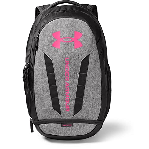 Image of Under Armour Hustle Backpack, Jet Gray (010) /Cerise, One Size Fits All