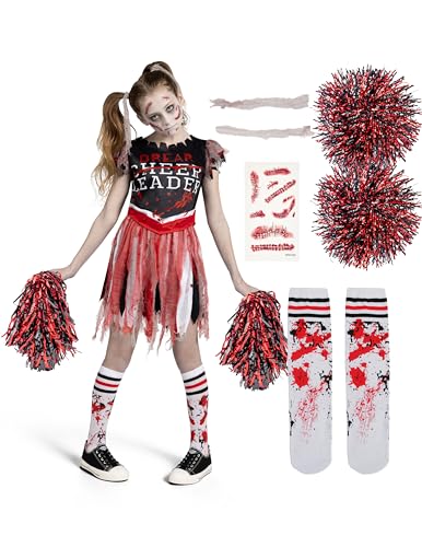Spooktacular Creations Zombie Halloween Cheerleader Costume, Girls Scary Cheerless Costume,