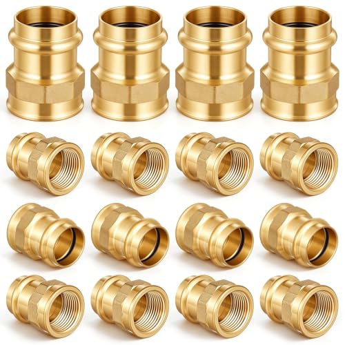 Image of 16 Pack 1 inch Press x 1 inch Fip Brass Press Fittings | Npt Adapter for Residential & Commercial Piping