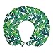 ABAKUHAUS Hoja de Banana Cojín de Viaje para Soporte de Cuello, Hoja Tropical brasileña, Cómoda y Práctica Funda Removible Lavable, 30x30 cm, Verde Blanco