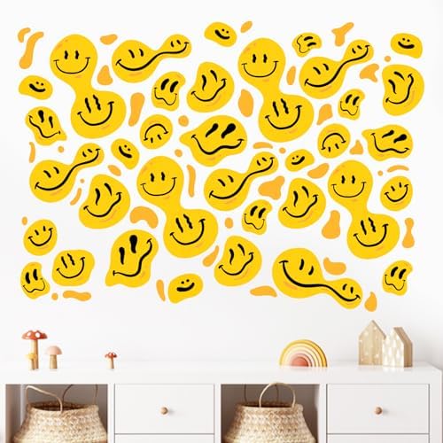 Mfault Yellow Smiley Face Emoji Wall Decals Stickers, Happy