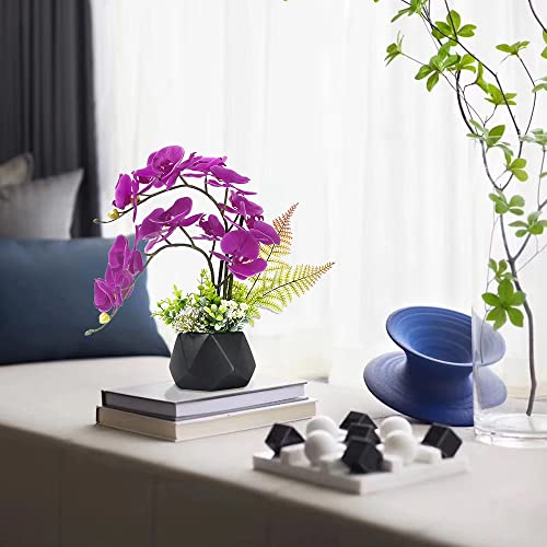 Lesing Artificial Ochid Flowers Fake Faux Orchid Arrangement With Vase Artificial Bonsai Potted Flowers Phalaenopsis Orchid In Vase For Home Decoration (Style 1,Black Vase) #TOP4