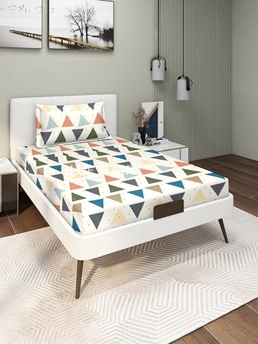 Image of Blue Strip 220TC Glace Cotton Elastic Fitted Bedsheets Single Bed with 1 Pillow Cover | Single Bed with All Around Elastic, Size 42 inch x 75 inch Inches