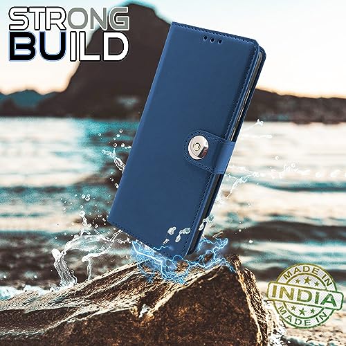 Image of Pikkme Oppo A15 / A15s Flip Cover Leather Finish | Inside TPU with Card Pockets | Wallet Stand and Shock Proof | Complete Protection Button Flip Case (Blue)
