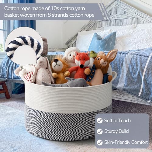 Image of INDRESSME XXXLarge Cotton Rope Basket 21.7 inch x 21.7 inch x 13.8 inch Woven Baby Laundry Baskets Blanket Basket Toy Baskets with Handle Storage Comforter Cushions Navy Laundry Hamper