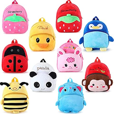 10 Pcs Toddler Backpack Animal Backpacks Stuffed Animal Backpack Plush Backpack Cute Backpack: Animal Cartoon Mini Travel Bag Preschool Book Bag, Assorted Colors, One Size Cover