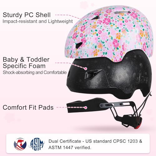 Image of Toddler Helmet, Baby Infant Kids Bike Helmet for Kids Age 1-3 /2-4 /3-5 /5-8 Adjustable Toddler Bike Helmets for Boys Girls for Scooter Skateboard Cycling