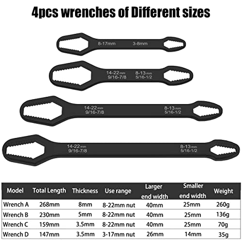 Fuygrcj Universal Torx Wrench Set, Double-Ended Self-Tightening Universal Adjustable Wrench Tools, 8-22Mm Adjustable Wrench Universal Multi-Function For Car Bicycle Home Engineering Repair (4 Pcs) #TOP5