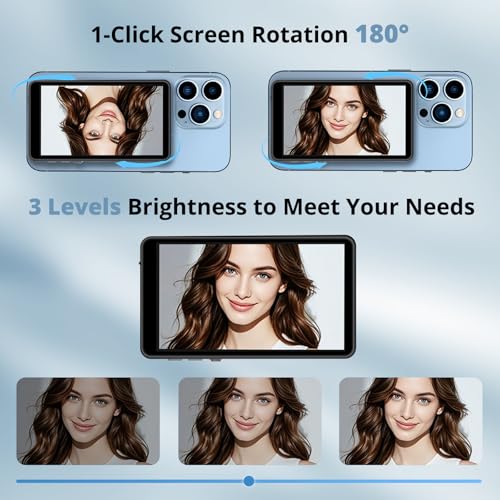 Image of Phone Vlog Selfie Monitor Screen, Bluetooth Remote Back Camera Monitor No Delay, Magnetic Rear Camera for Selfie Vlog Live Streaming with iPhone Android, 4K 60fps Wireless Recording Black
