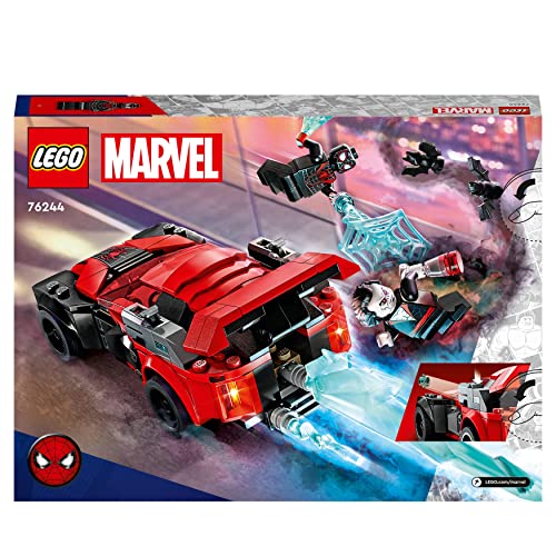LEGO 76244 Marvel Miles Morales vs. Morbius, Jouet de Construction Spider-Man, avec Voiture de Course, Spidey et Ses Amis Extraordinaires, Enfants 7 Ans