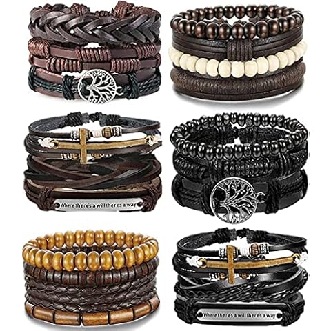 JeweBella 20PCS Men's Leather Bracelet Set Cover