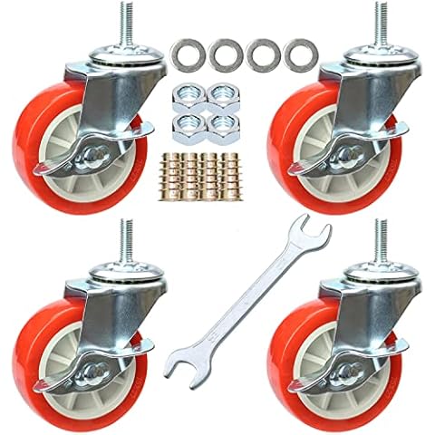 Caster Wheels, Heavy Duty Casters Threaded Stem Casters No Noise Swivel Casters Locking Castor Wheels for Funiture, Workbench, Carts (3 Inch, Imperial Size 5/16''-18×25mm) Cover