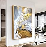 Framed Gold Oil Painting for Living Room,Hand Painted Abstract Canvas Wall Art for Bedroom,3D Modern Art Canvas Pictures Office Kitchen Home Décor 30x44 inches