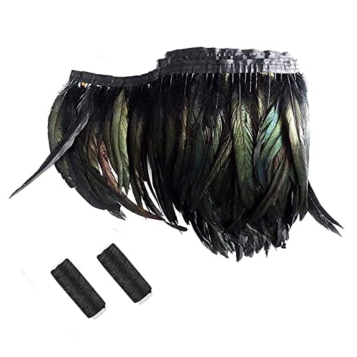 SwirlColor Plumas Negras Boa Adornos de Costura Plumas Artificiales Negro con 2 Hilos de Coser Negros Bricolaje para Chales de Plumas Negras Vestido de Noche con Flecos, 190 mm / 74.8 Pulgadas