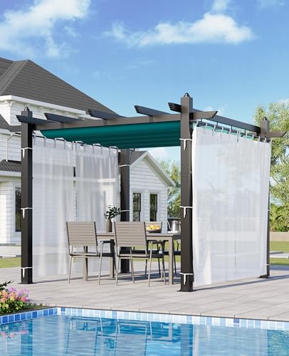 Garvee 10x10 ft Outdoor Retractable Pergola with Canopy and Side Mesh Screen, Upgraded Gray Post Aluminum Pergola, Modern Pavilion for Backyard, Patio, Porch, Grape Trellis, Blue + White