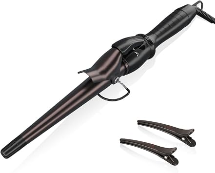 Hair Curling Wand, 1-1/2" Tapered Curling Iron, Ceramic Hair Curler with Adjustable Temperature Instant Heating Hair Curler, Auto Shut Off with 2 Clips