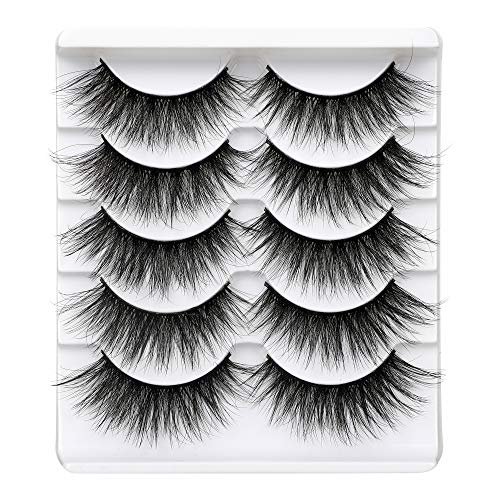 False Eyelashes 20mm Cat Eye Faux Mink Lashes Pack Cat Eye Lashes 5 Pairs Full Fluffy 3D Long Thick Volume Soft Lightweight Reusable Handmade Fake Eyelashes Pack