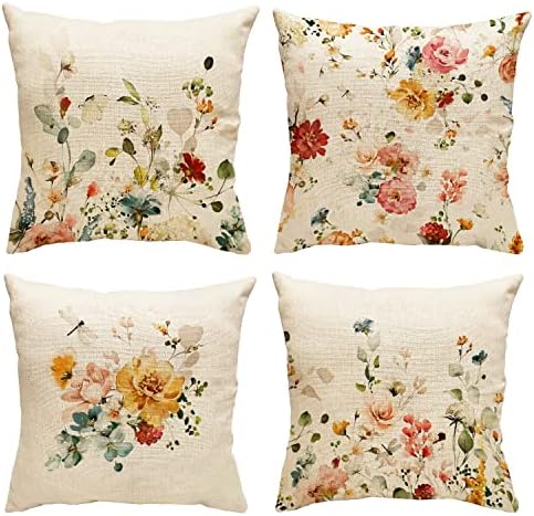 GDHBLING Floral Throw Pillow Covers 20x20 Inch Set of 4 Spring Decorative Pillow Covers Outdoor Couch Pillow Covers