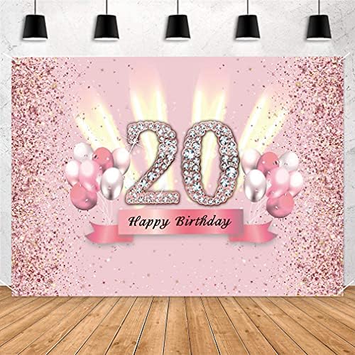 20th Birthday Decorations for Women 20 Years Old Anniversary Party Fabric Sign Poster Pink Photo Background 20th Birthday Party Supplies, 59"x35.4" image 4