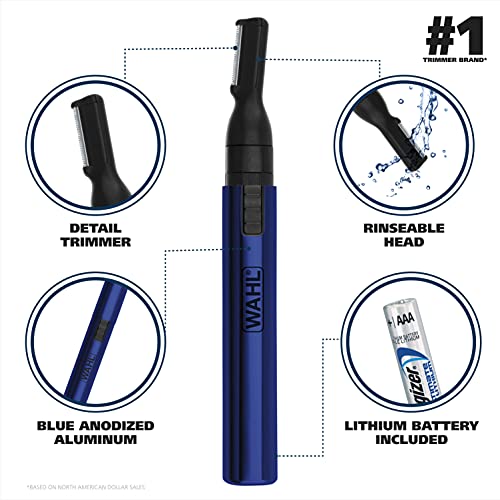 Wahl Lithium Pen Detail Trimmer With Interchangeable Heads For Nose, Ear, Neckline, Eyebrow, & Other Detailing – Rinseable Blades For Hygienic Grooming & Easy Cleaning – Blue – Model 5643-400 #TOP1