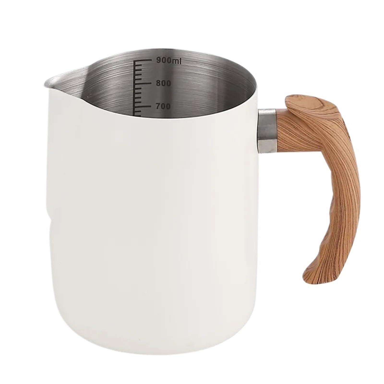 Jarra de leche antiadherente de acero inoxidable, taza de flores, jarra for espumar leche al vapor, olla for leche, taza de café expreso Para café(White,1000ml)