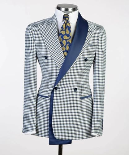 Men's Houndstooth Blazer Formal Wedding Party Prom Christmas Double Breasted Buttons Suit Jacket2