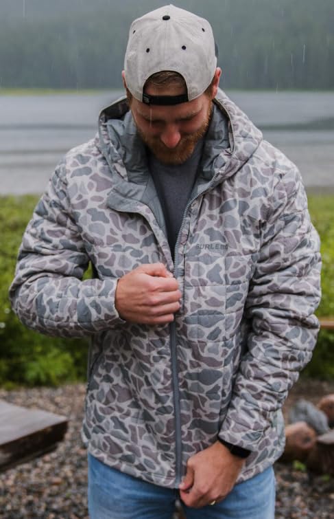 BURLEBO Classic Deer Camo Puffer Jacket - Men's Coat, Small, UPF 50, Windproof, Water-Resistant3